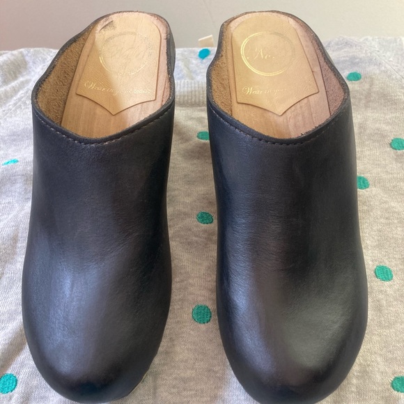 💙No.6 New School Clog On Wedge Black Leather - Picture 6 of 13